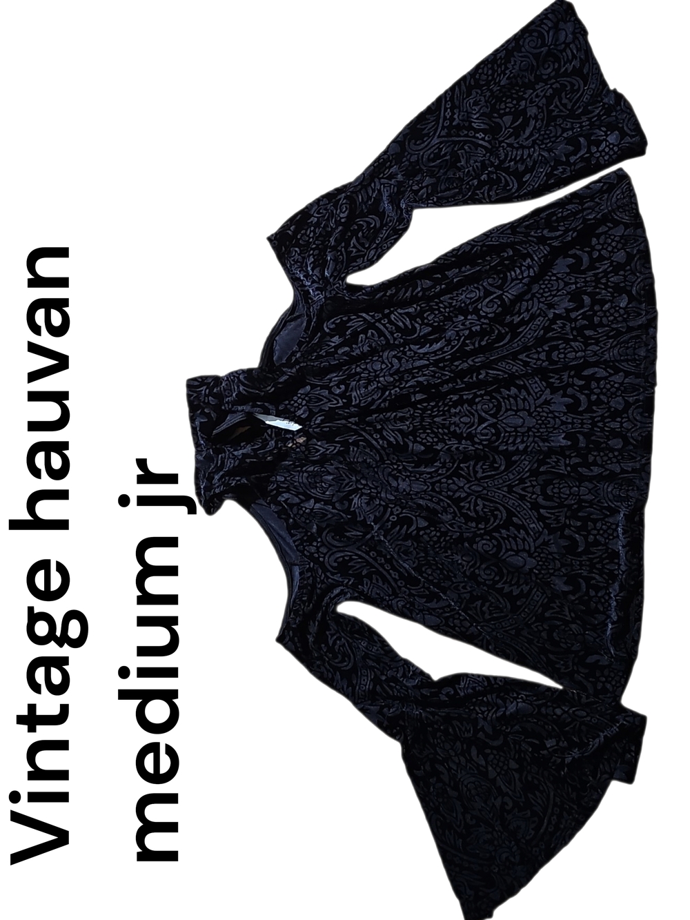 Vintage Havana Black Velvet Paisley Bell-Sleeve Blouse